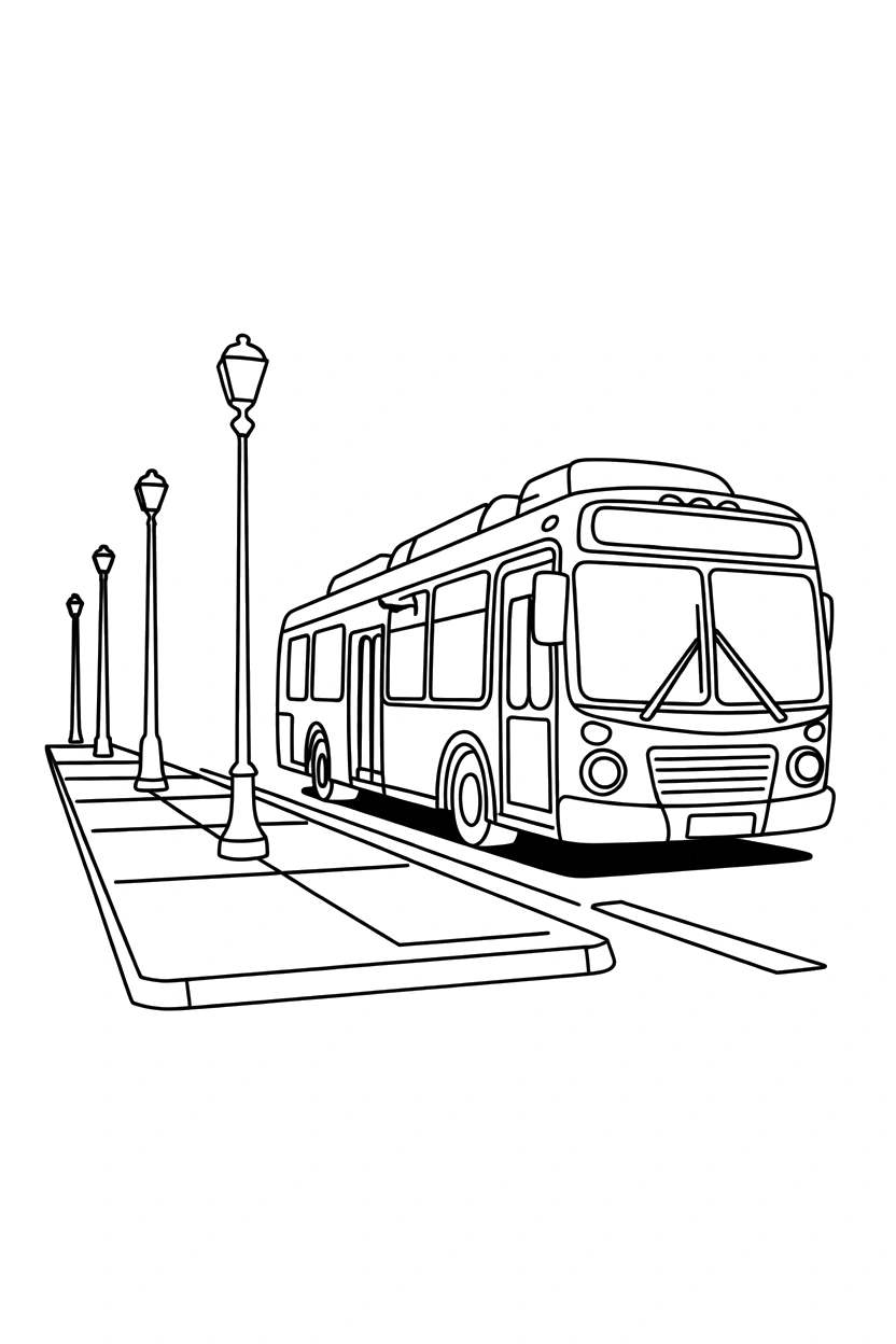 arranging bus lamppost sidewalk coloring pages Bus Coloring Pages