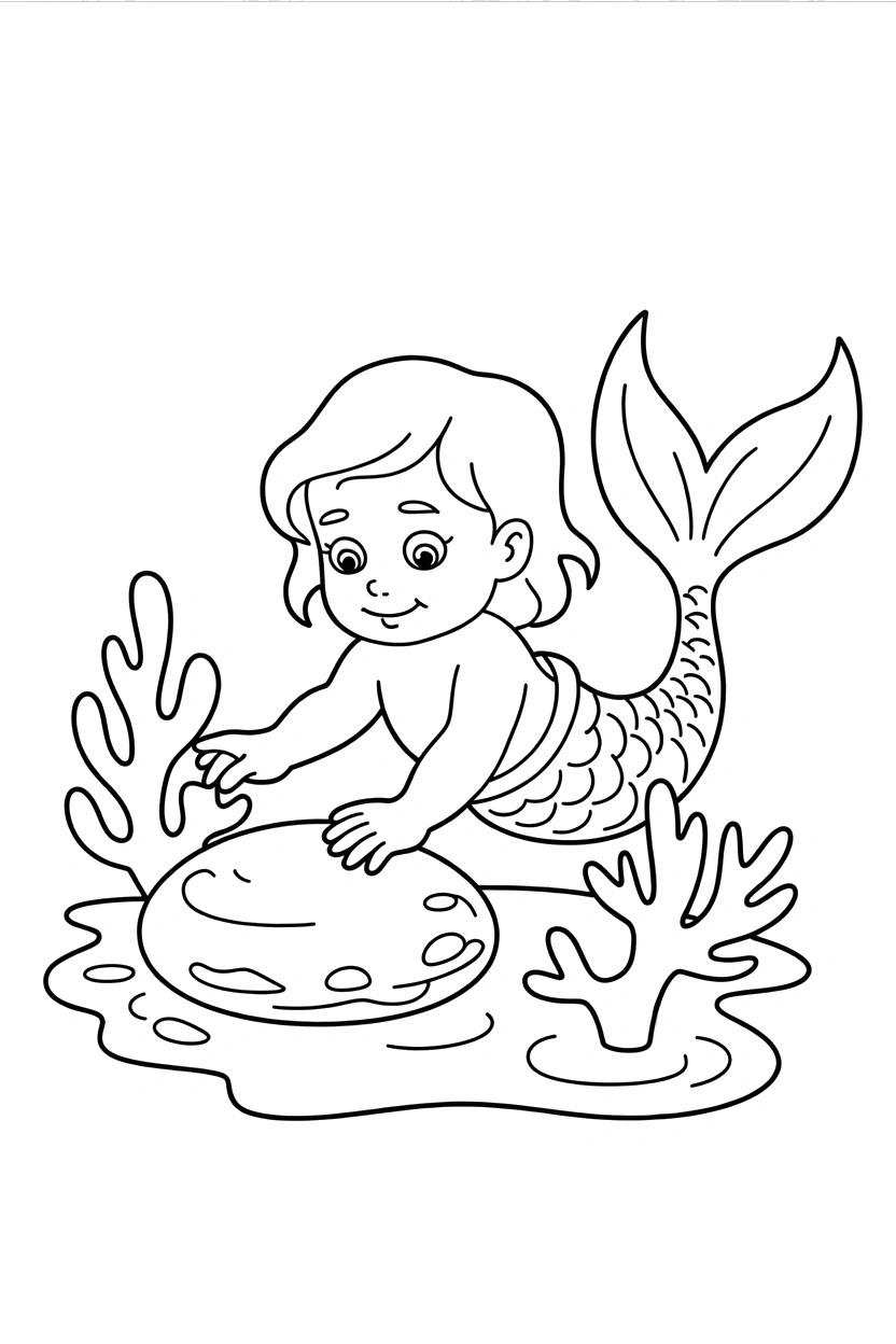arranging coral baby mermaid stone printable sheet Baby Mermaid Coloring Pages