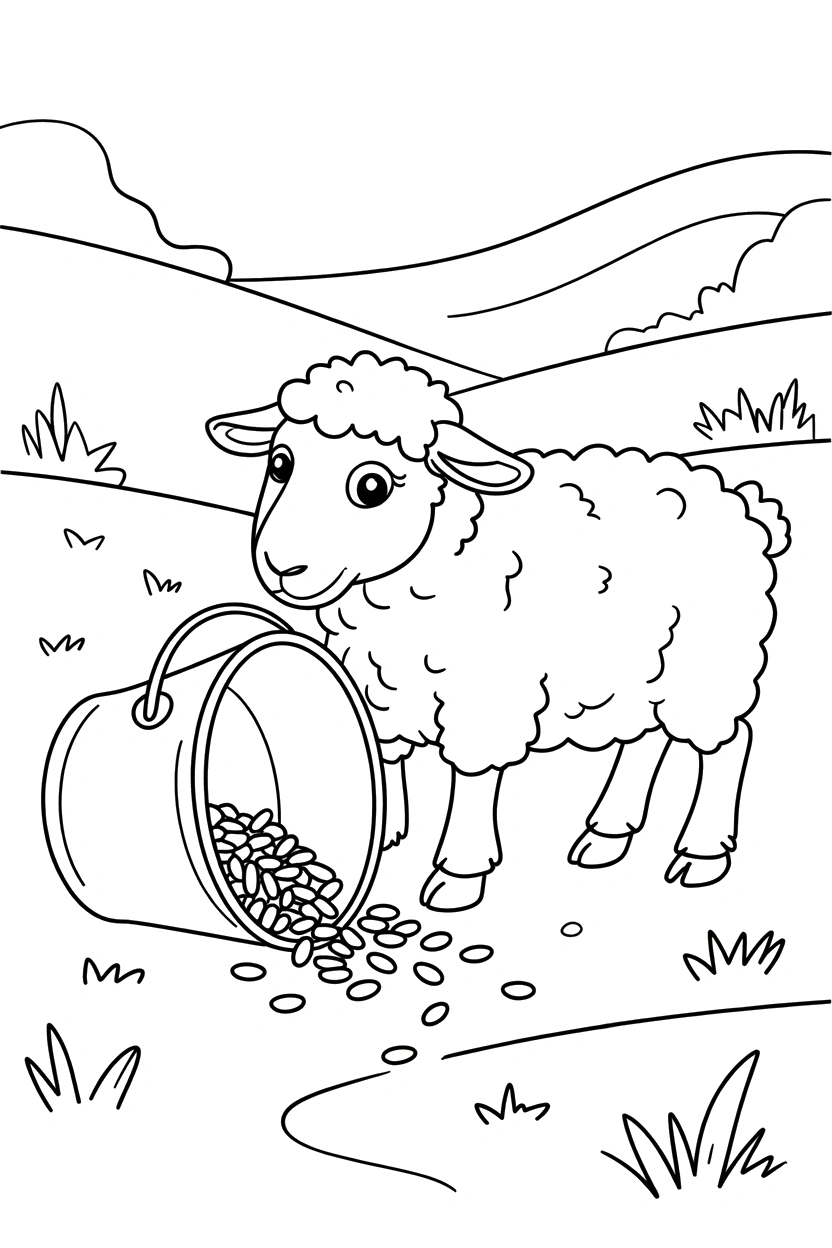 arranging sheep feeding bucket drawing Sheep Coloring Pages