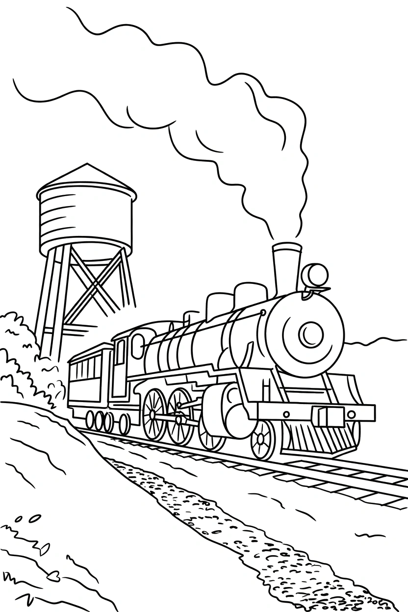 arranging train water tower coloring pages Train Coloring Pages