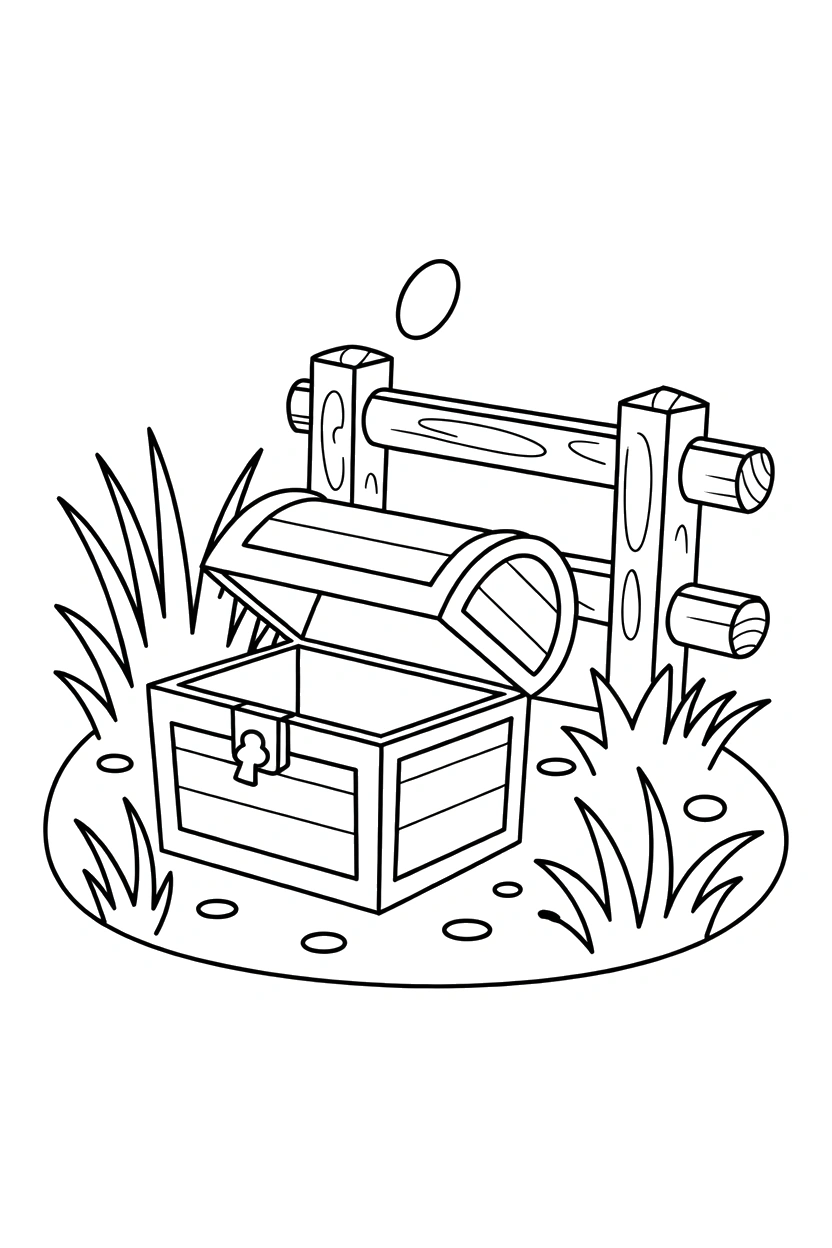 arranging treasure chest near fence printable sheet Treasure Chest Coloring Pages