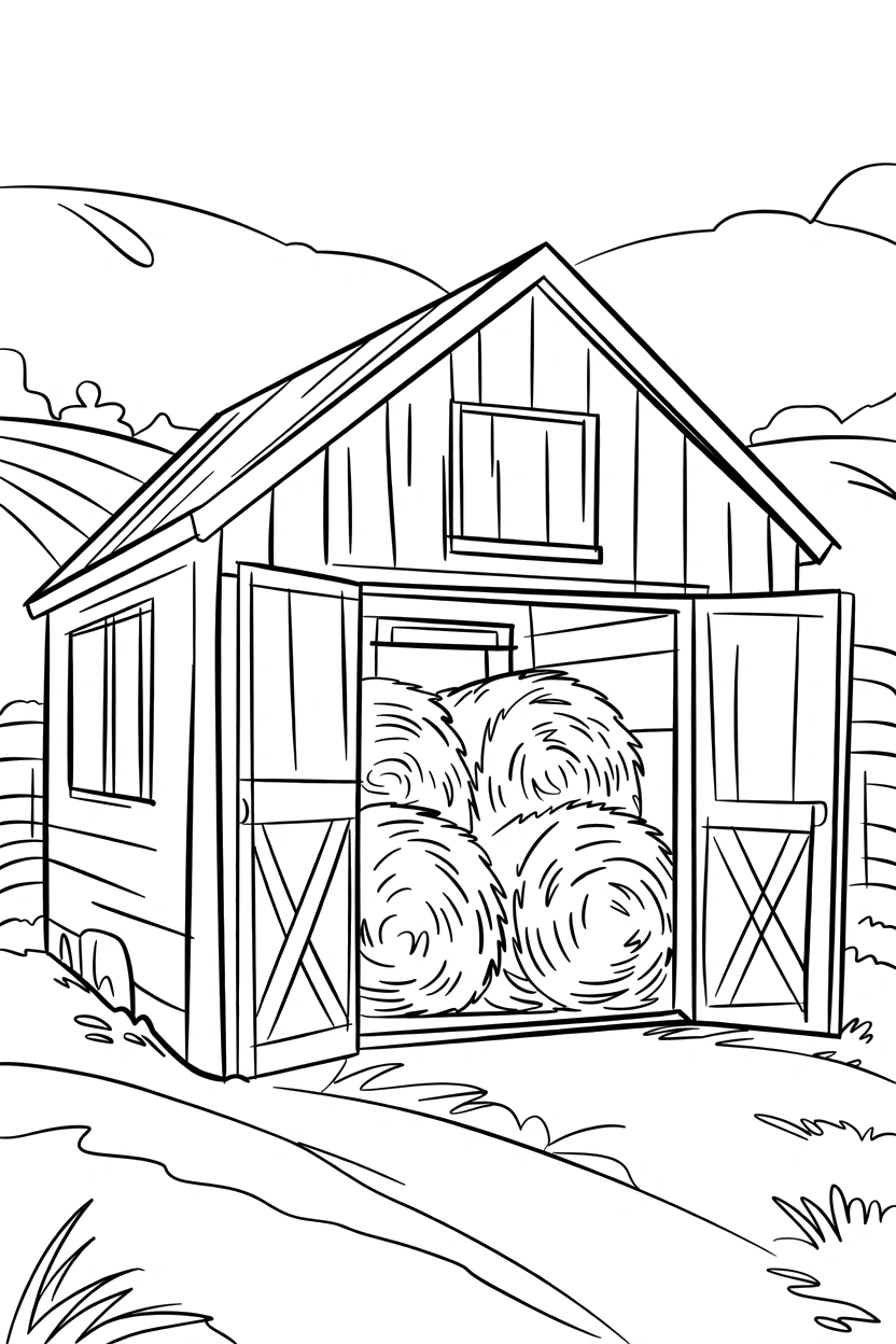 barn holding open doors hay coloring pages