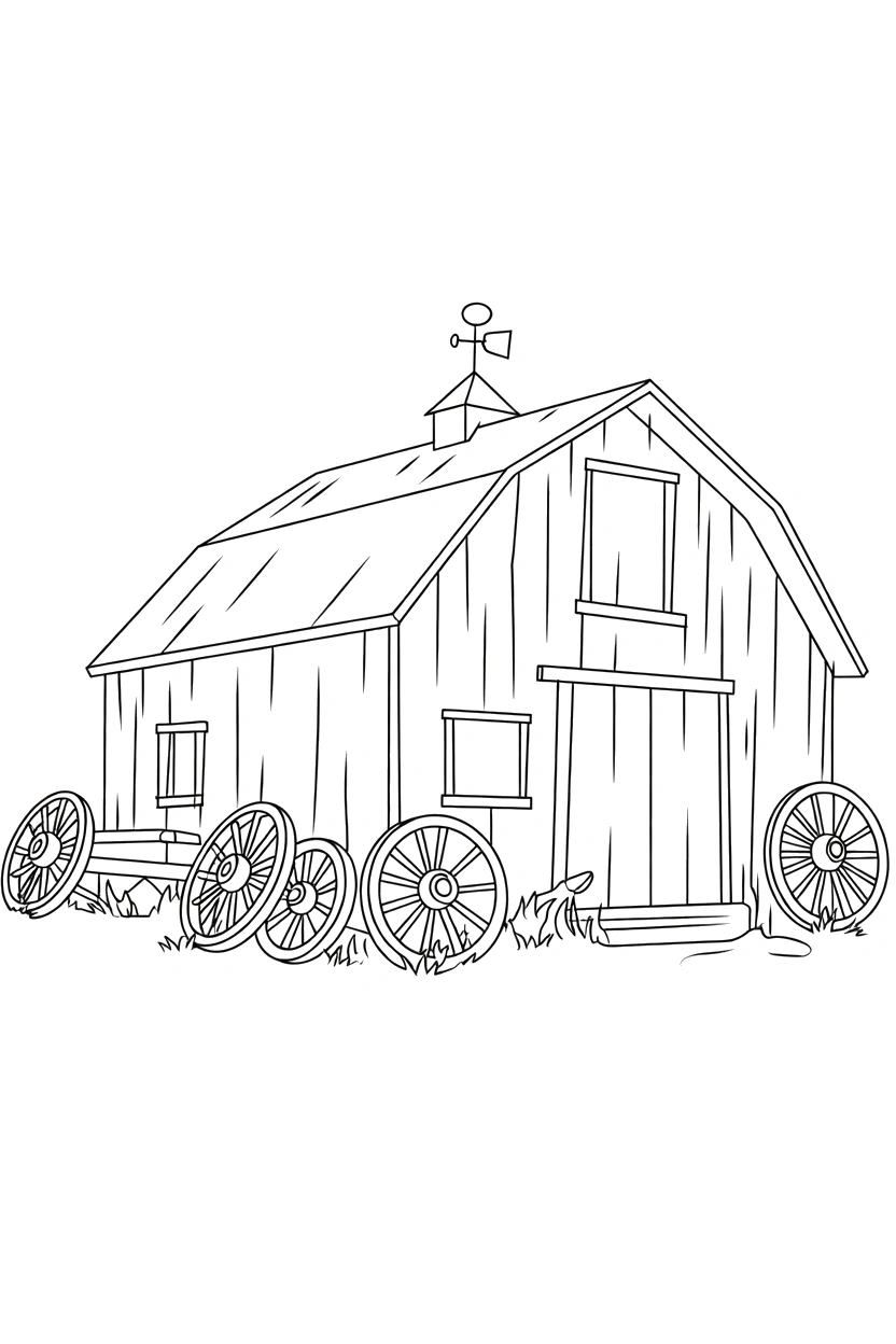 barn pulling focus wagon wheels coloring pages