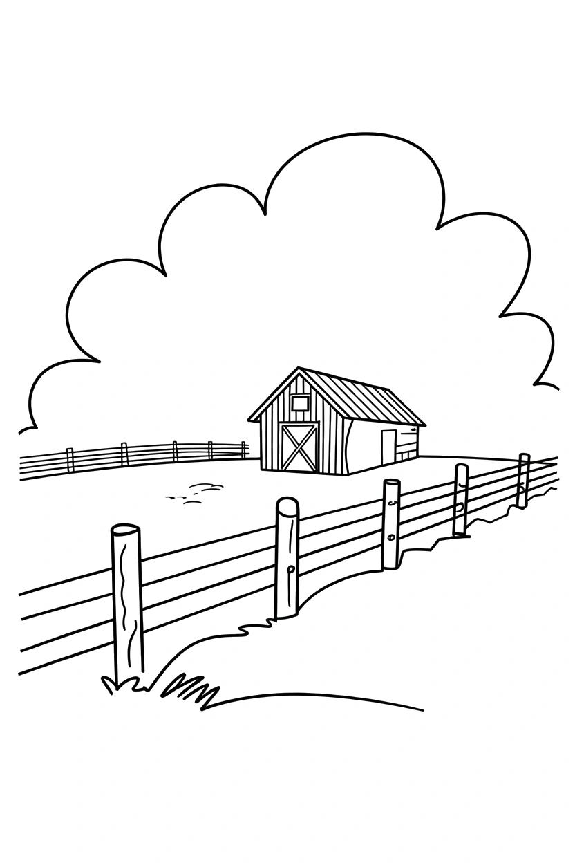 barn resting split rail fence coloring pages