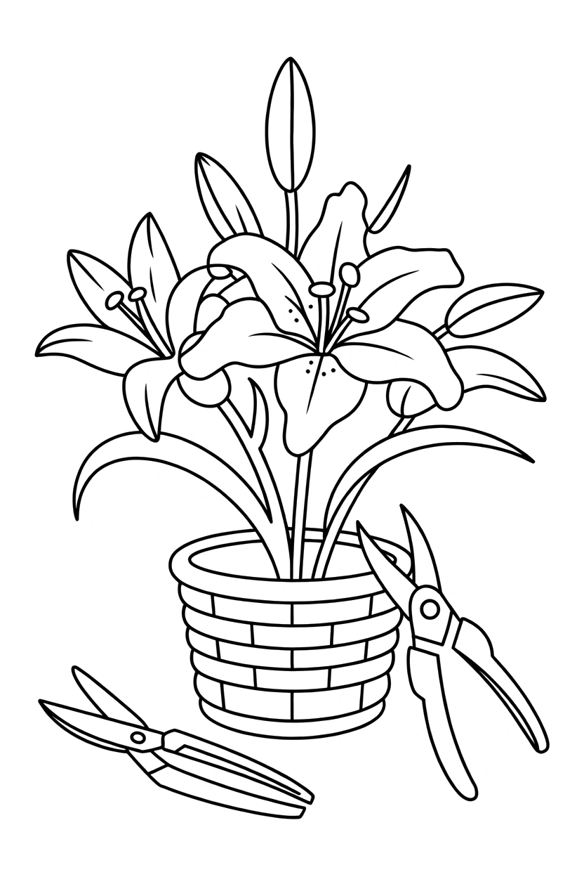 basket area with shears lily drawing