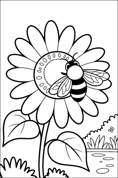 bee sunflower petal coloring pages