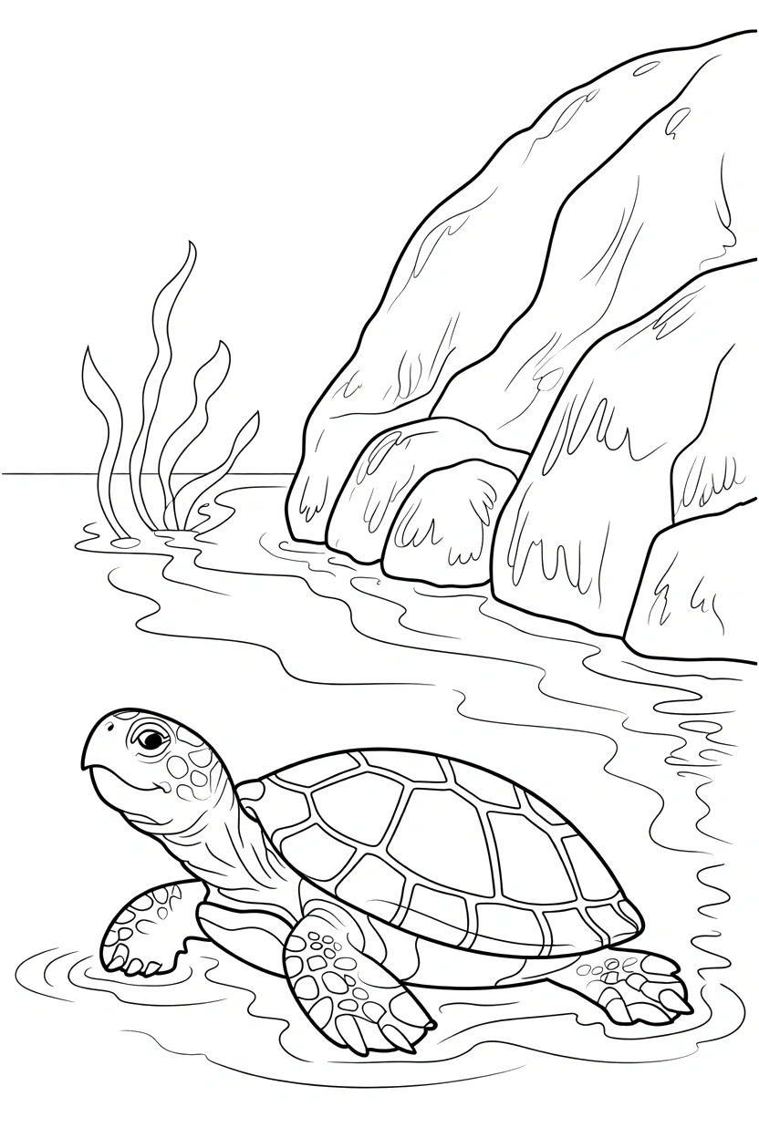 boulder edge scene with turtle drawing
