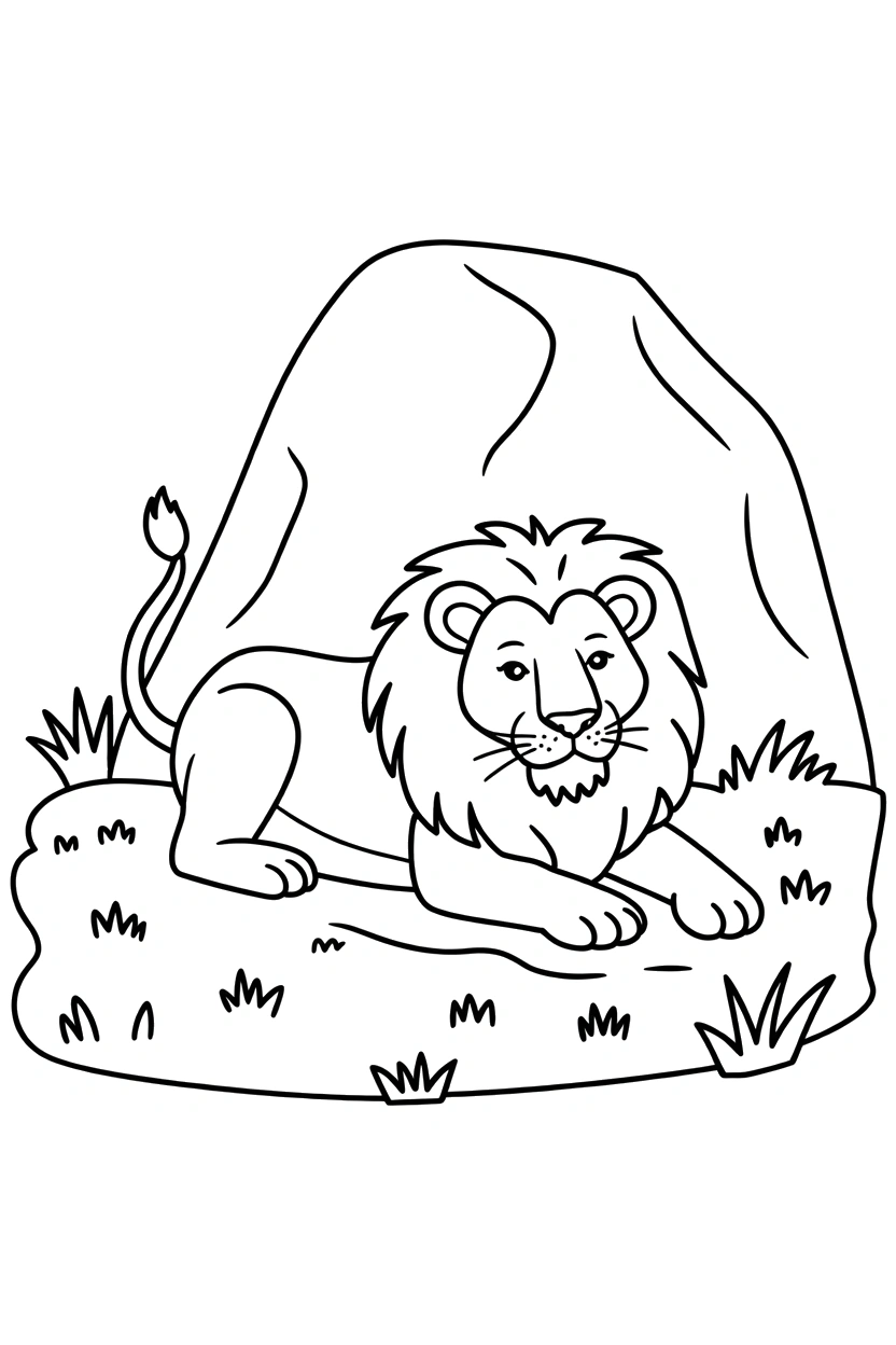 boulder resting lion grassland coloring pages