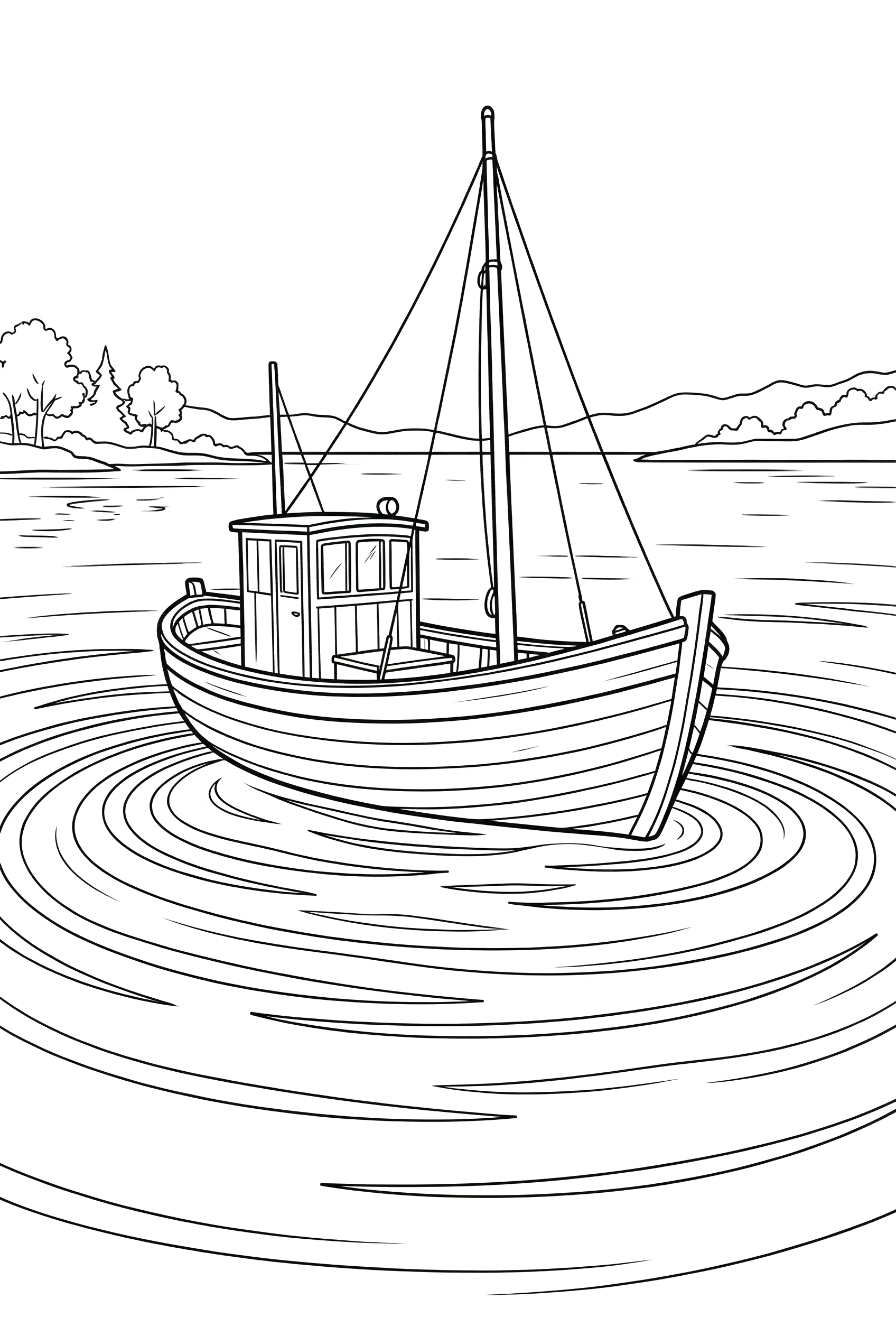 calm water with ripples boat coloring pages