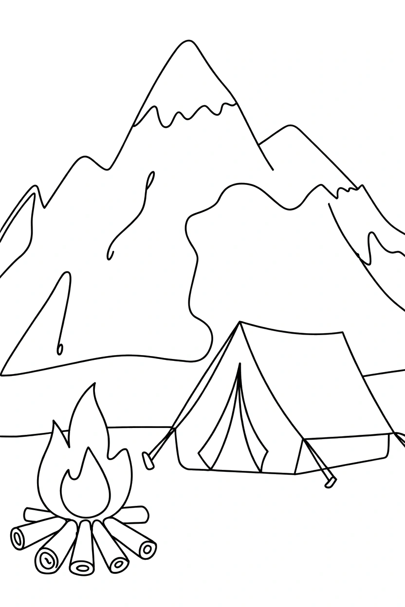 campsite mountain tent scene coloring pages