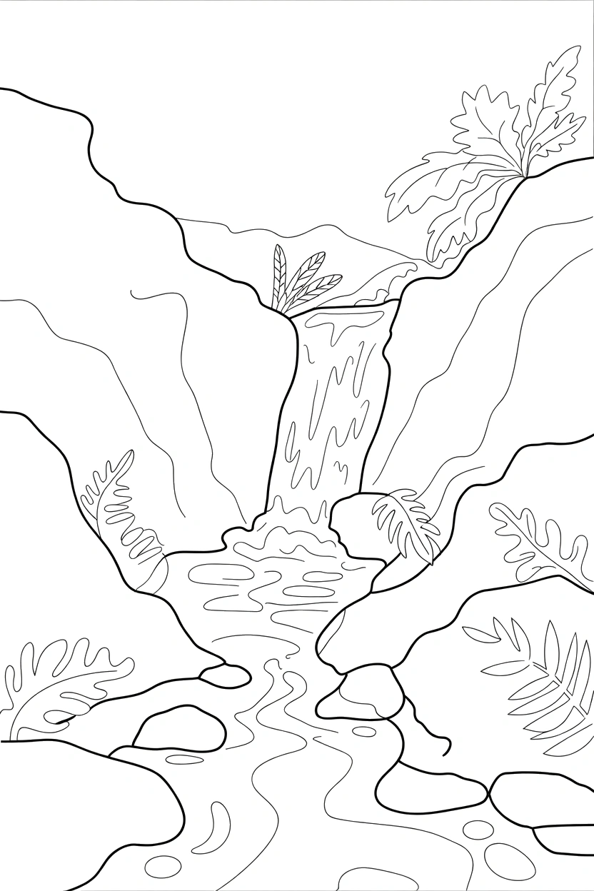 cascading waterfall between canyon walls coloring pages