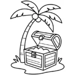 chest-resting-against-palm-tree-coloring-pages