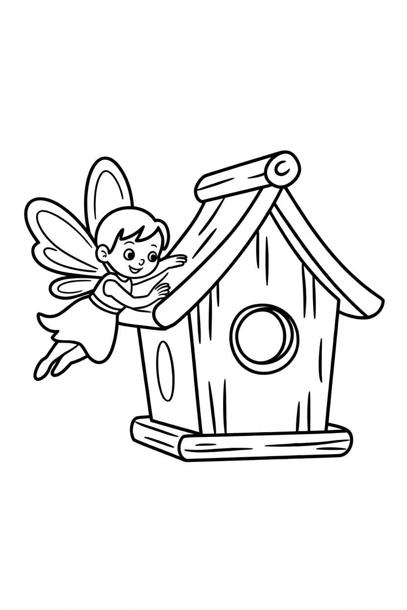 climbing fairy birdhouse roof coloring pages