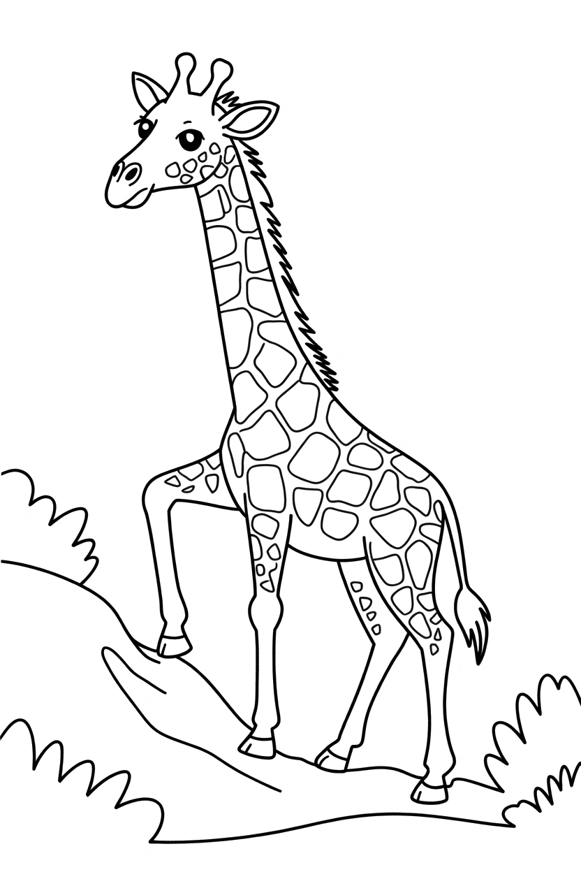 climbing giraffe rocky slope drawing