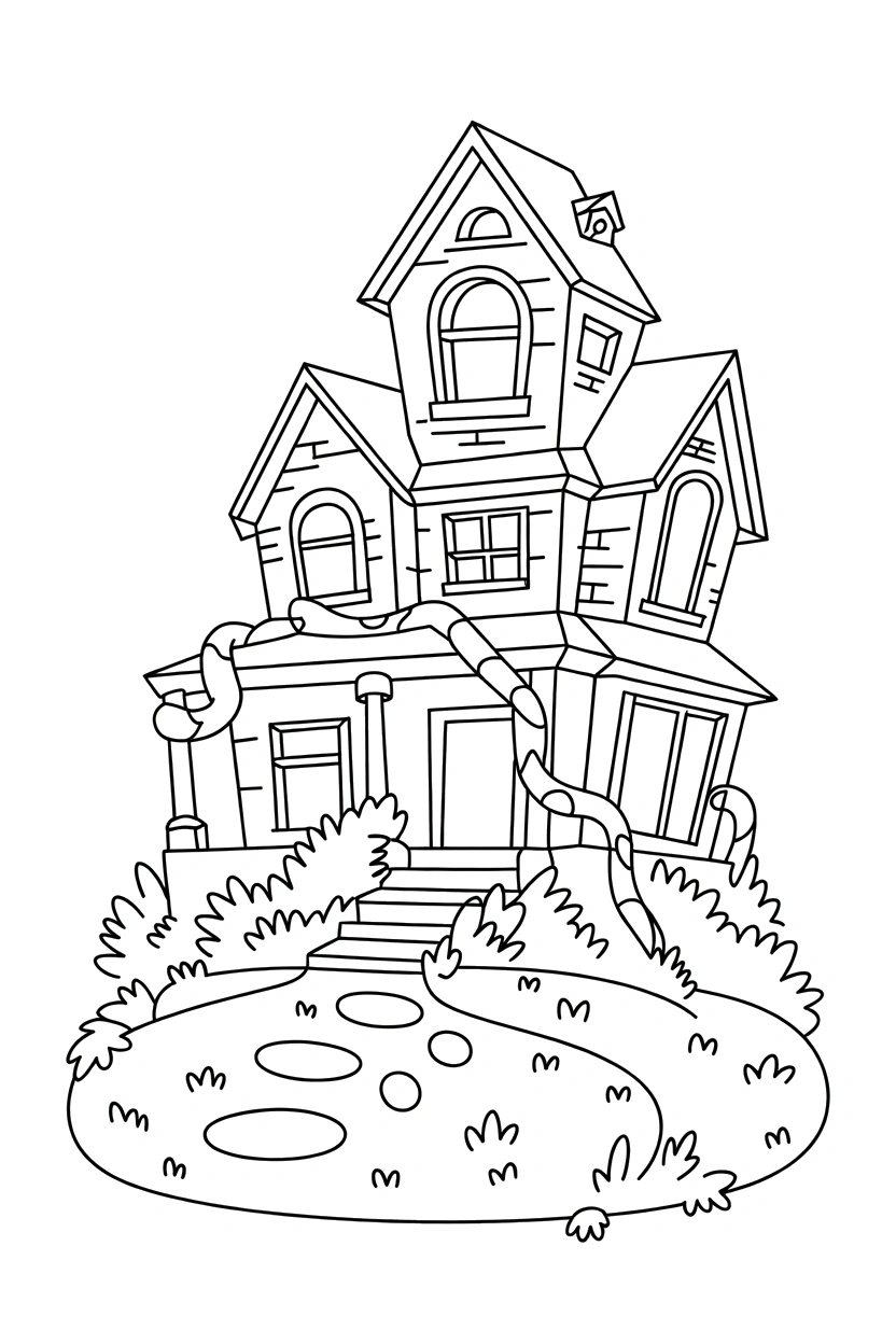 climbing haunted house overgrown yard coloring pages