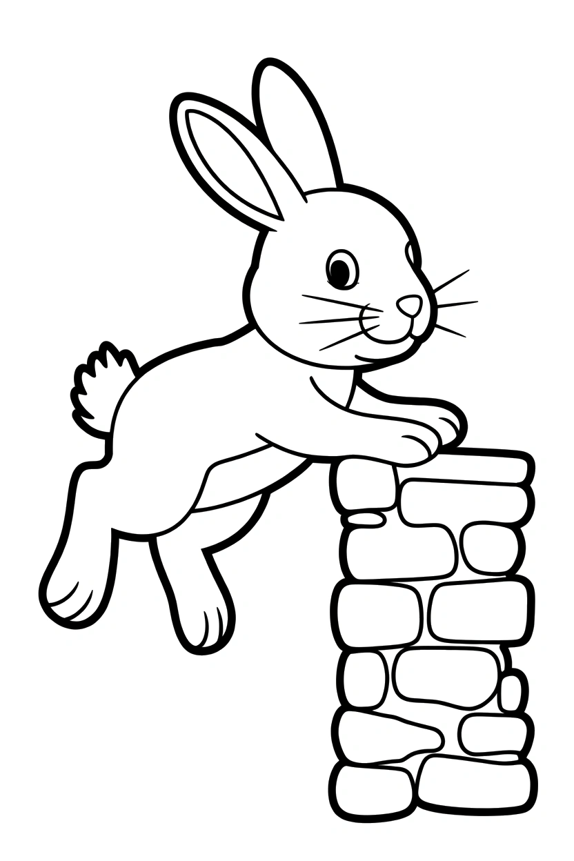 climbing rabbit stone wall coloring pages
