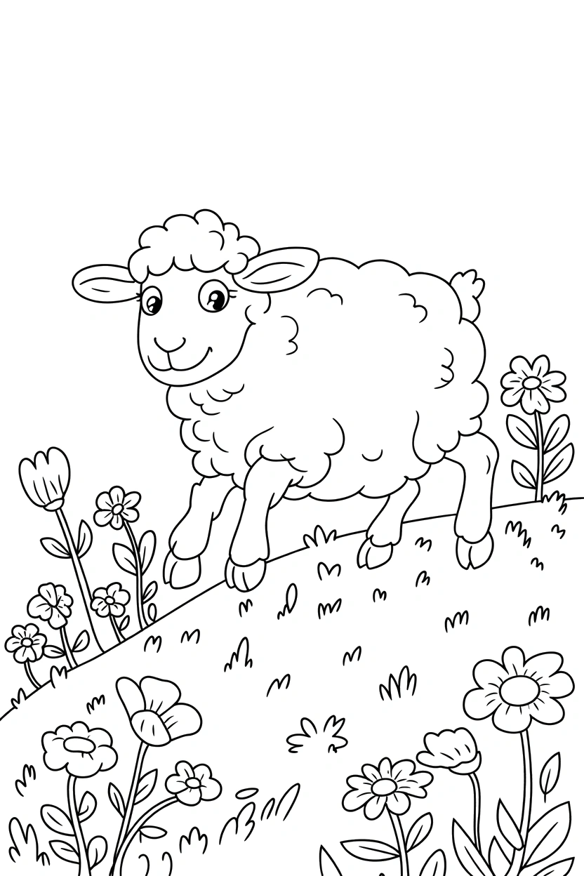 climbing sheep wildflower hill coloring pages