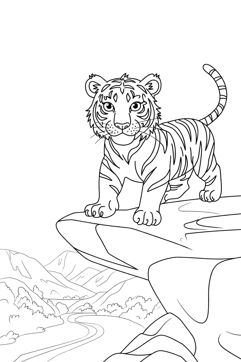 climbing tiger rock shelf valley coloring pages