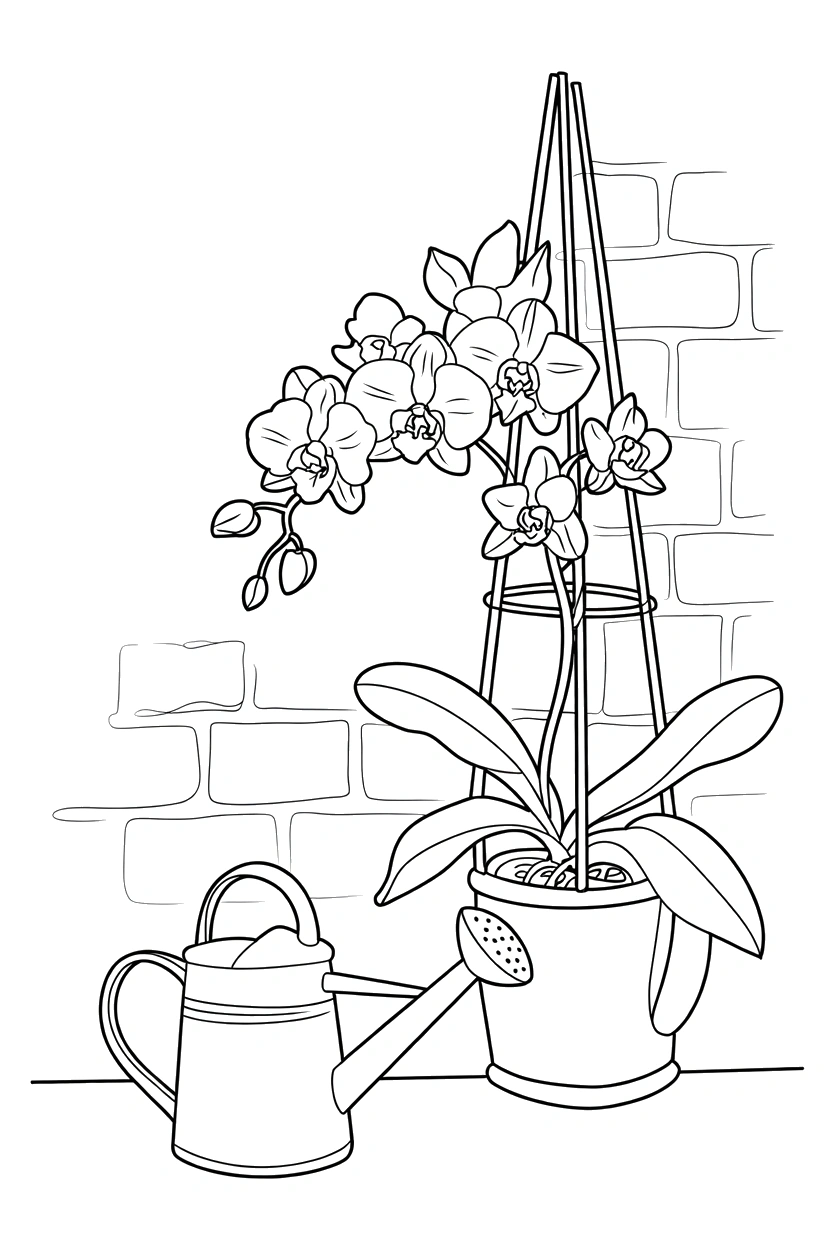 climbing wire frame orchid brick wall printable sheet Orchid Coloring Pages