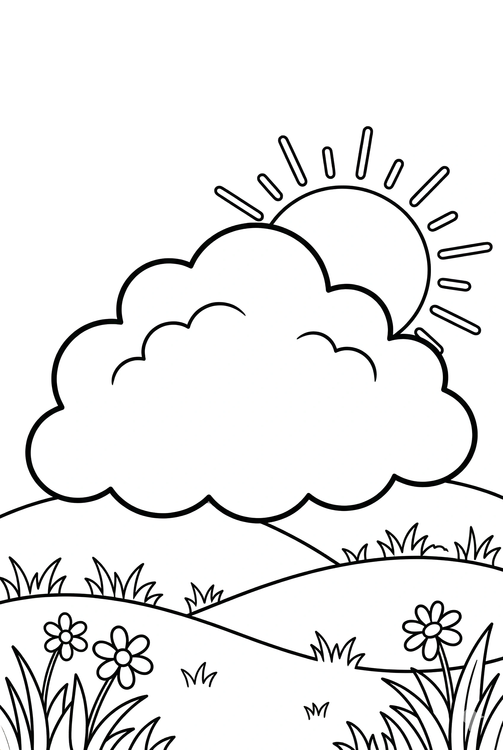cloud resting hills sun drawing