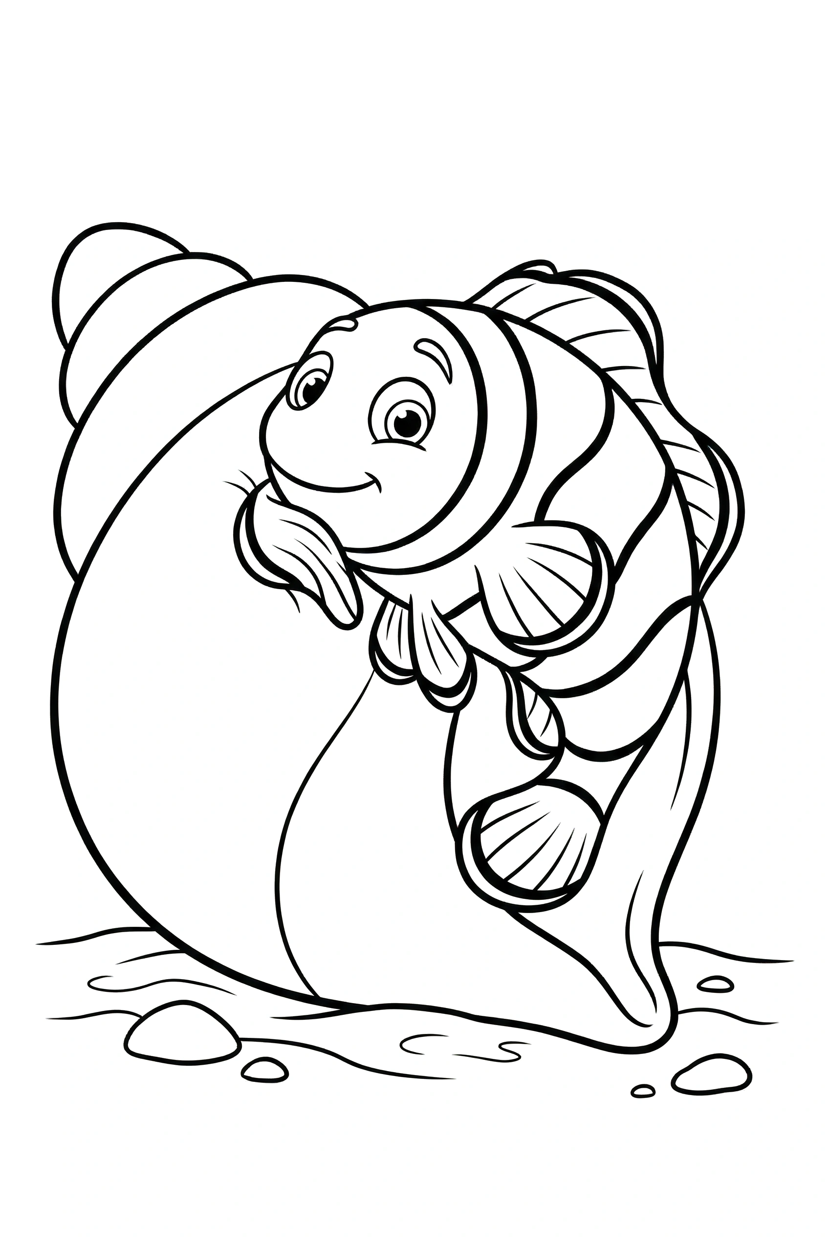 clownfish resting shell surface drawing