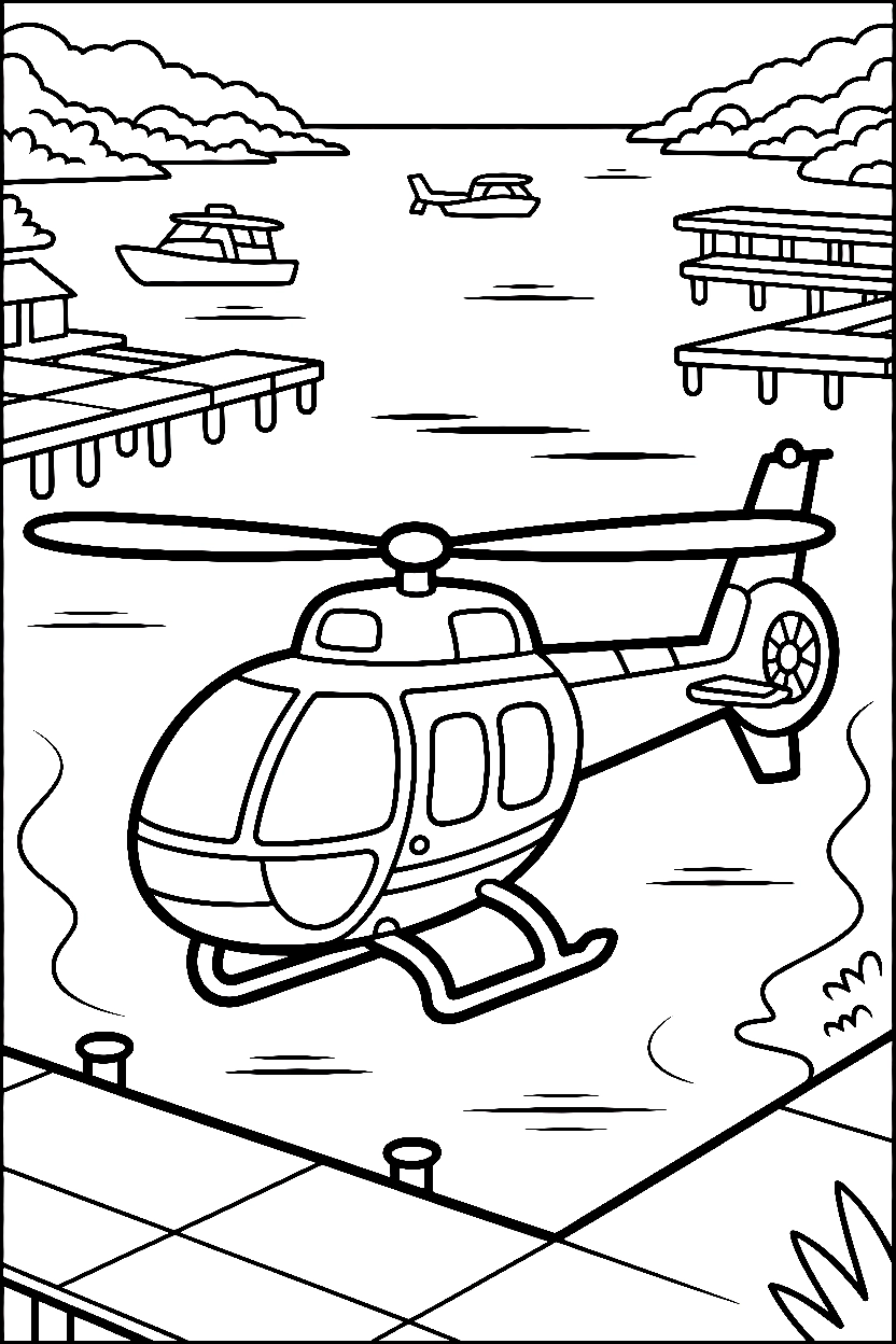coastal zone with docks helicopter coloring pages