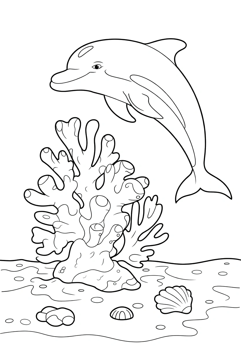 coral with resting dolphin printable sheet coral with resting dolphin printable sheet