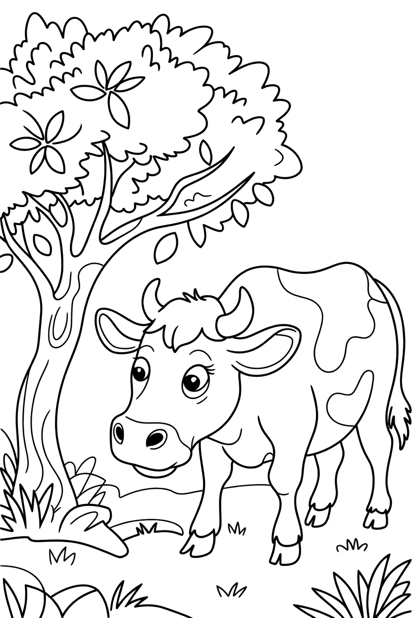 cow pulling head branches coloring pages