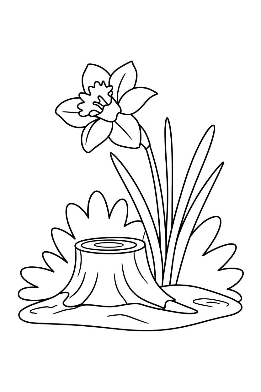 daffodil bloom tree stump drawing