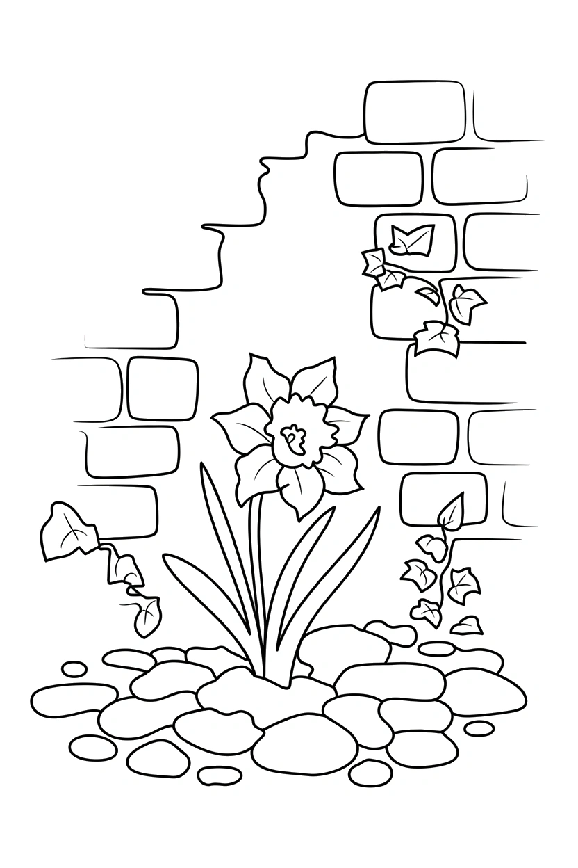 daffodil climbing brick wall coloring pages