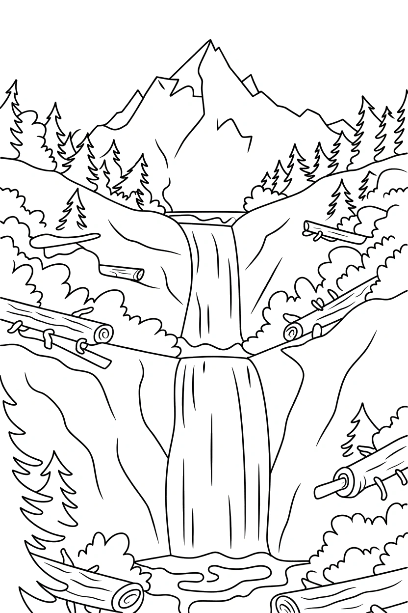 dense forest waterfall drawing