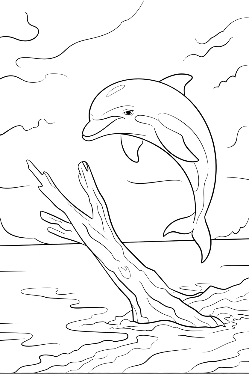 dolphin reaching driftwood surface coloring pages dolphin reaching driftwood surface coloring pages