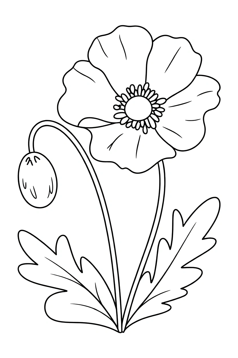 drooping bud with stem poppy coloring pages