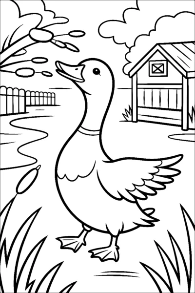 duck farmyard reaching coloring pages