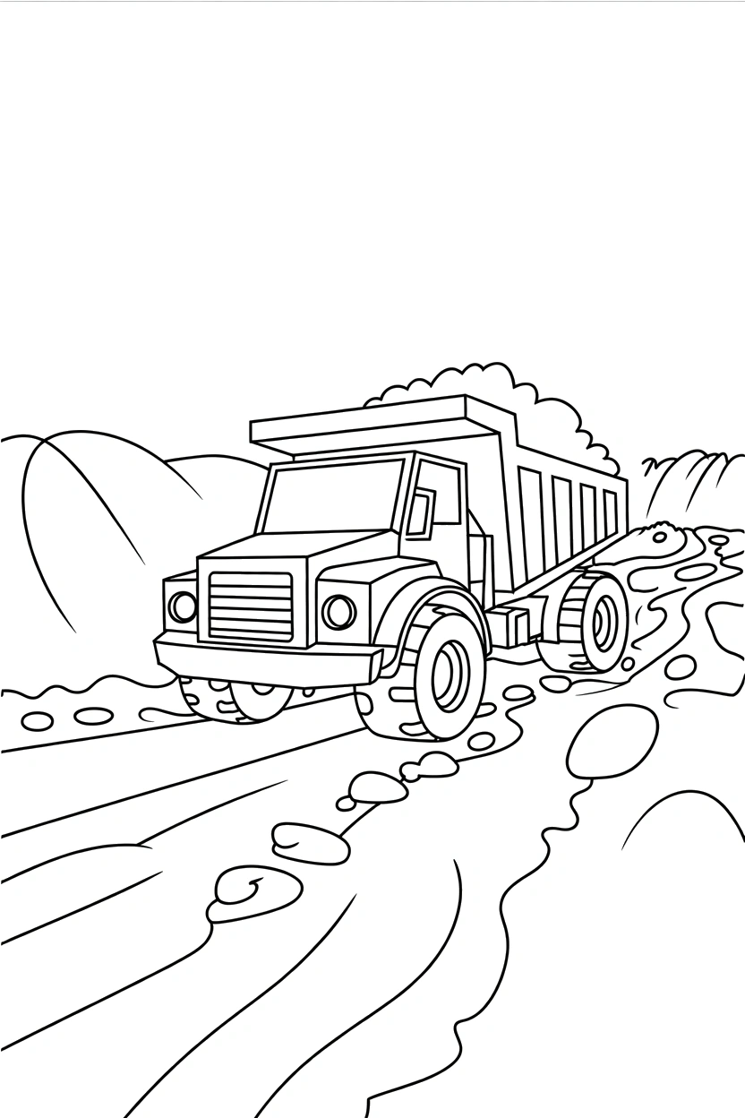dump truck muddy road coloring pages