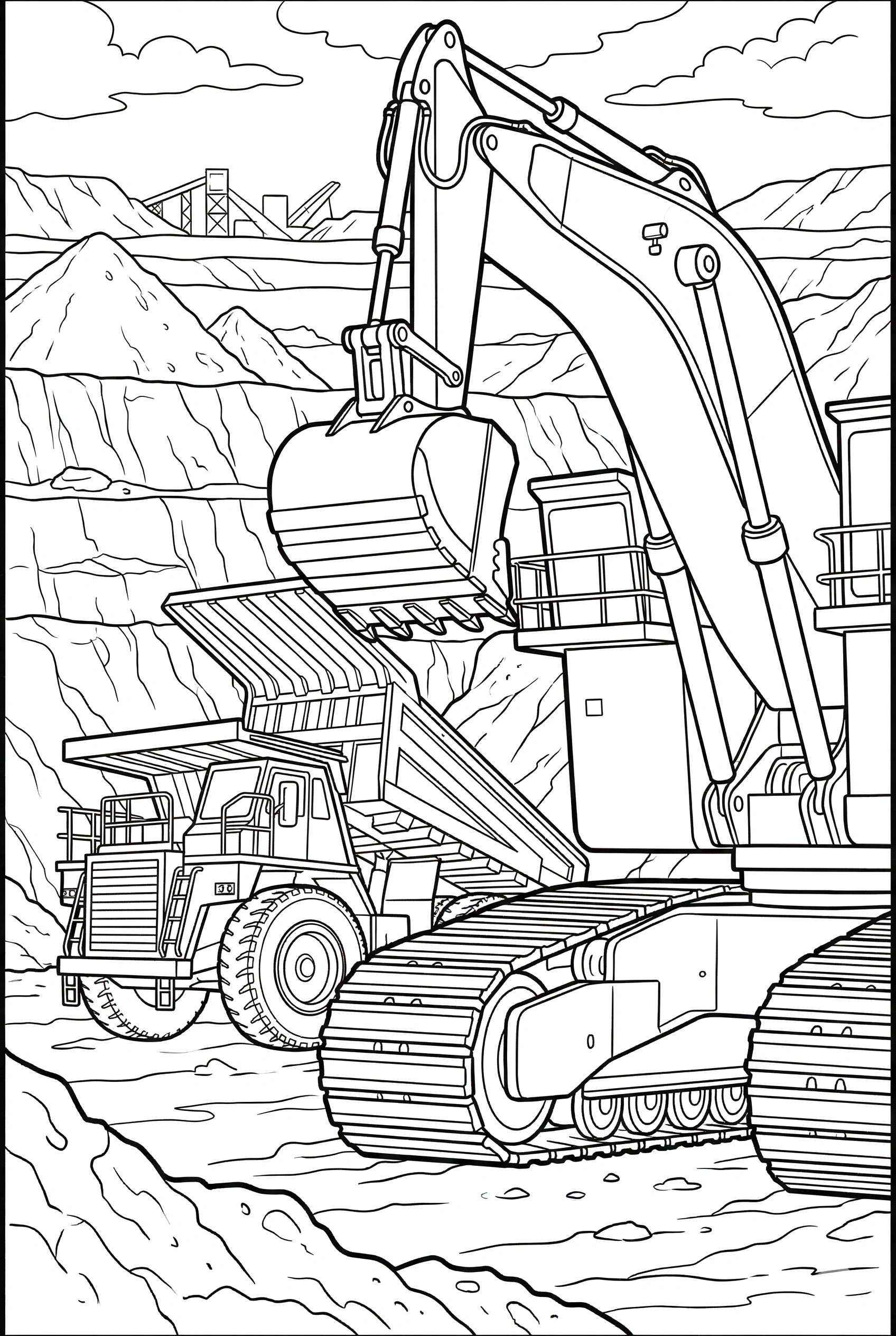 dump truck strip mine coloring pages