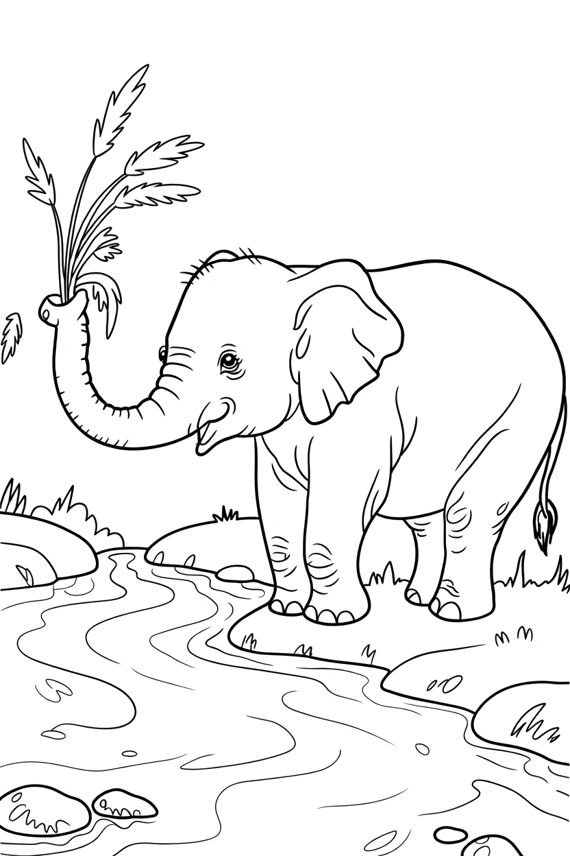 elephant holding grass stream coloring pages elephant holding grass stream coloring pages