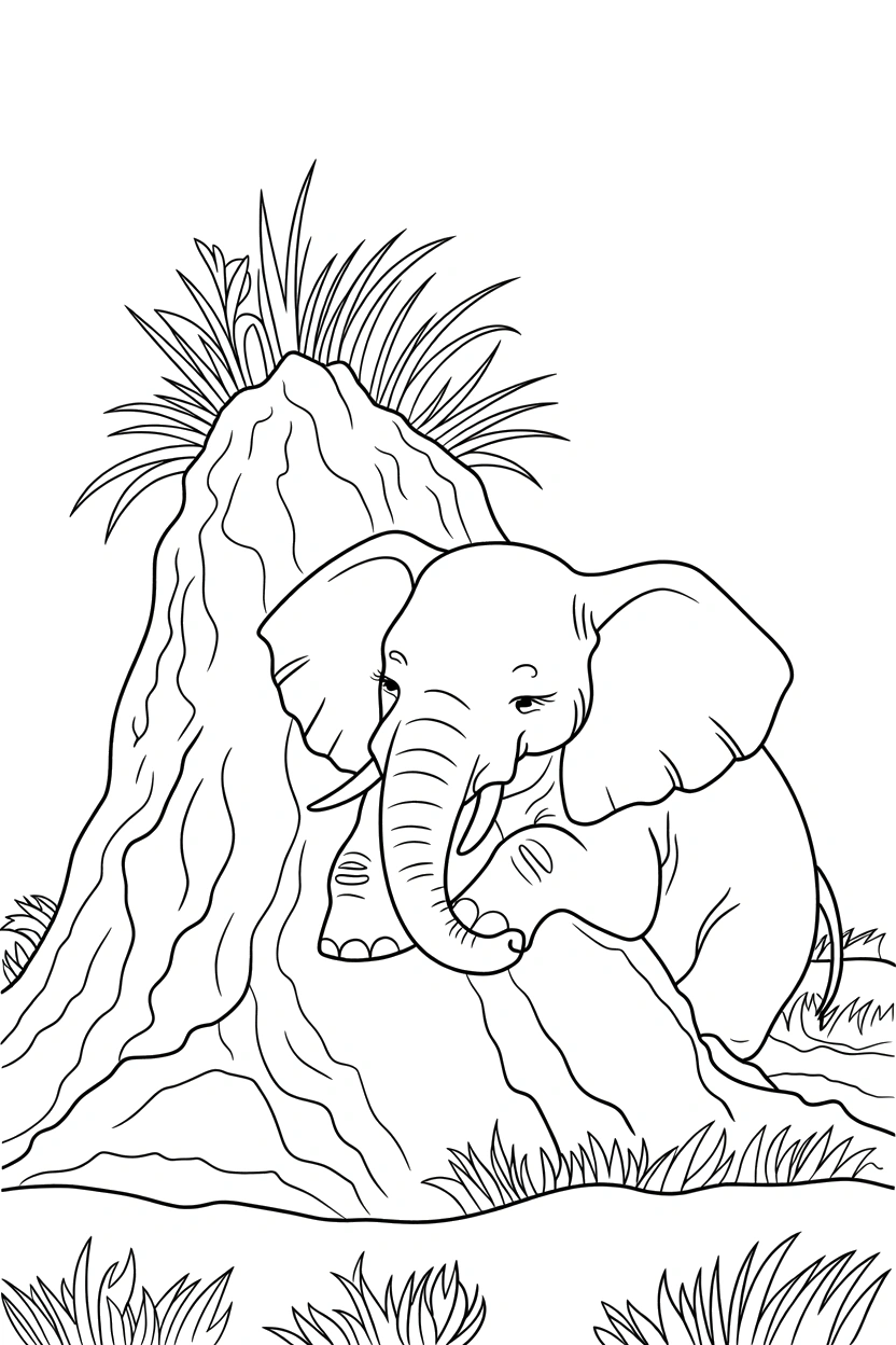 elephant resting termite mound grass printable sheet elephant resting termite mound grass printable sheet