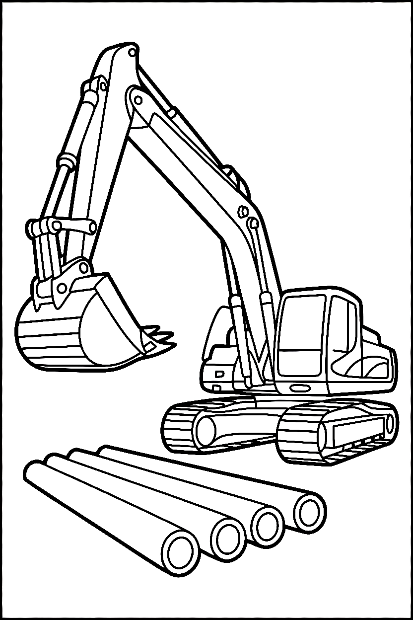 excavator arranging pipes coloring pages