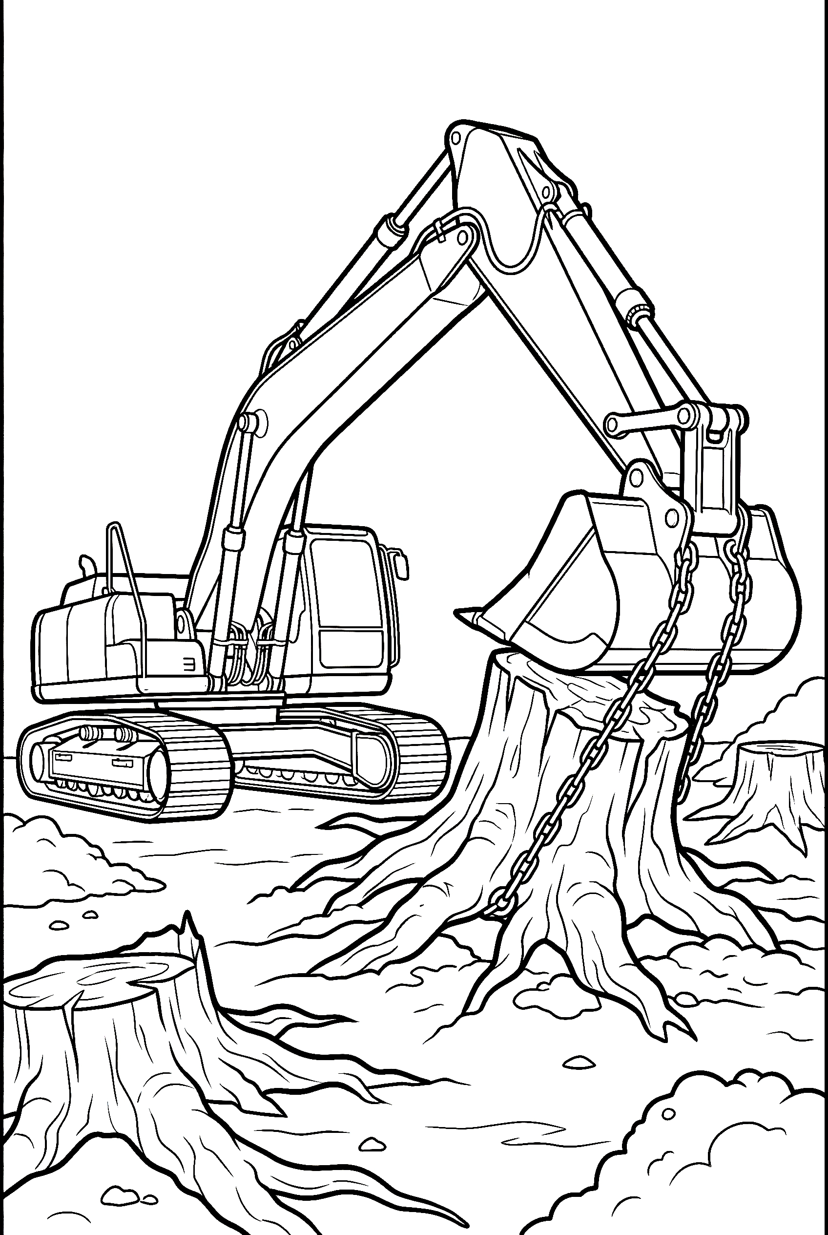 excavator pulling stumps printable sheet