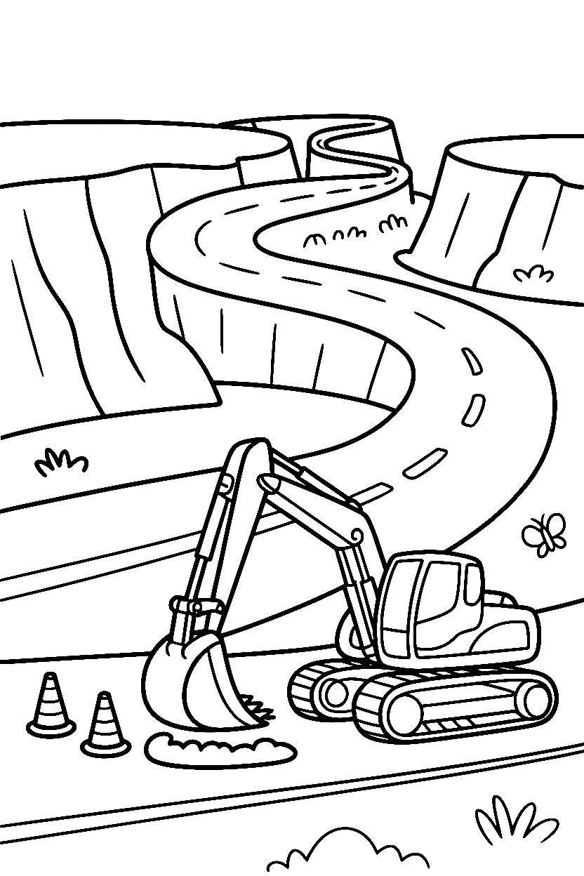 excavator reaching gravel coloring pages