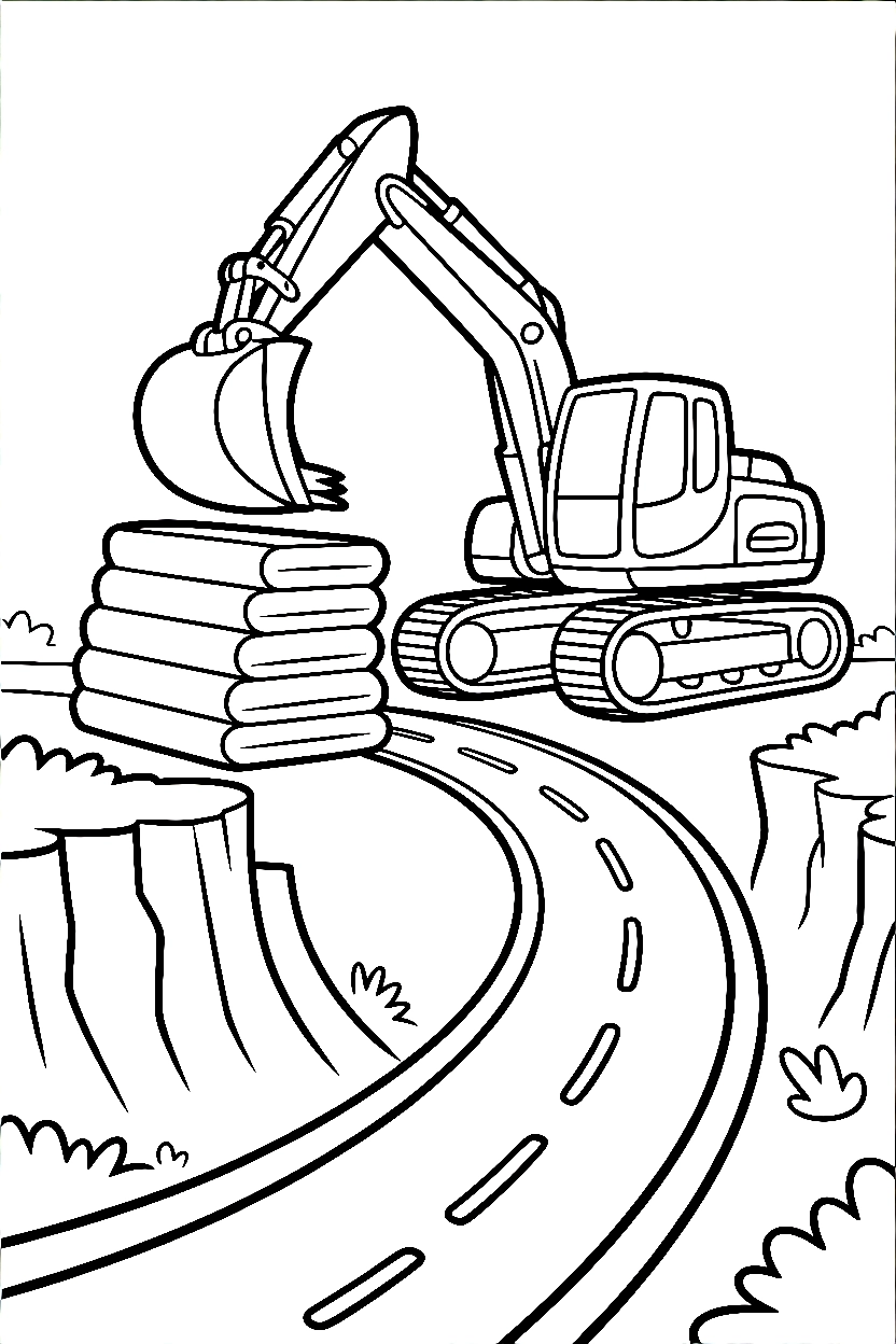 excavator stacking materials coloring pages