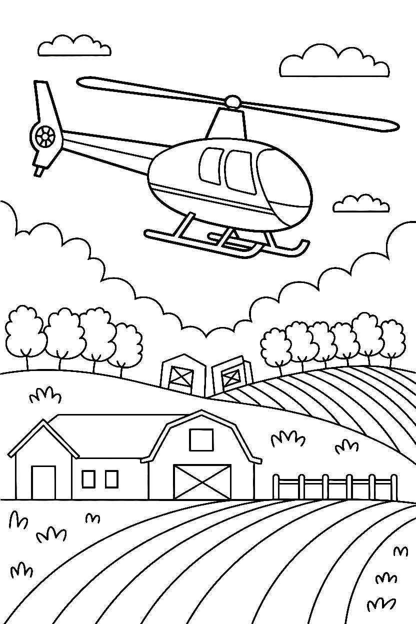 farmland with barns helicopter coloring pages