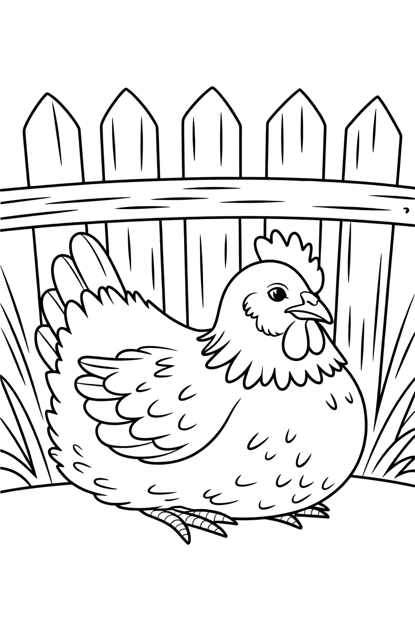 fence rail resting chicken drawing