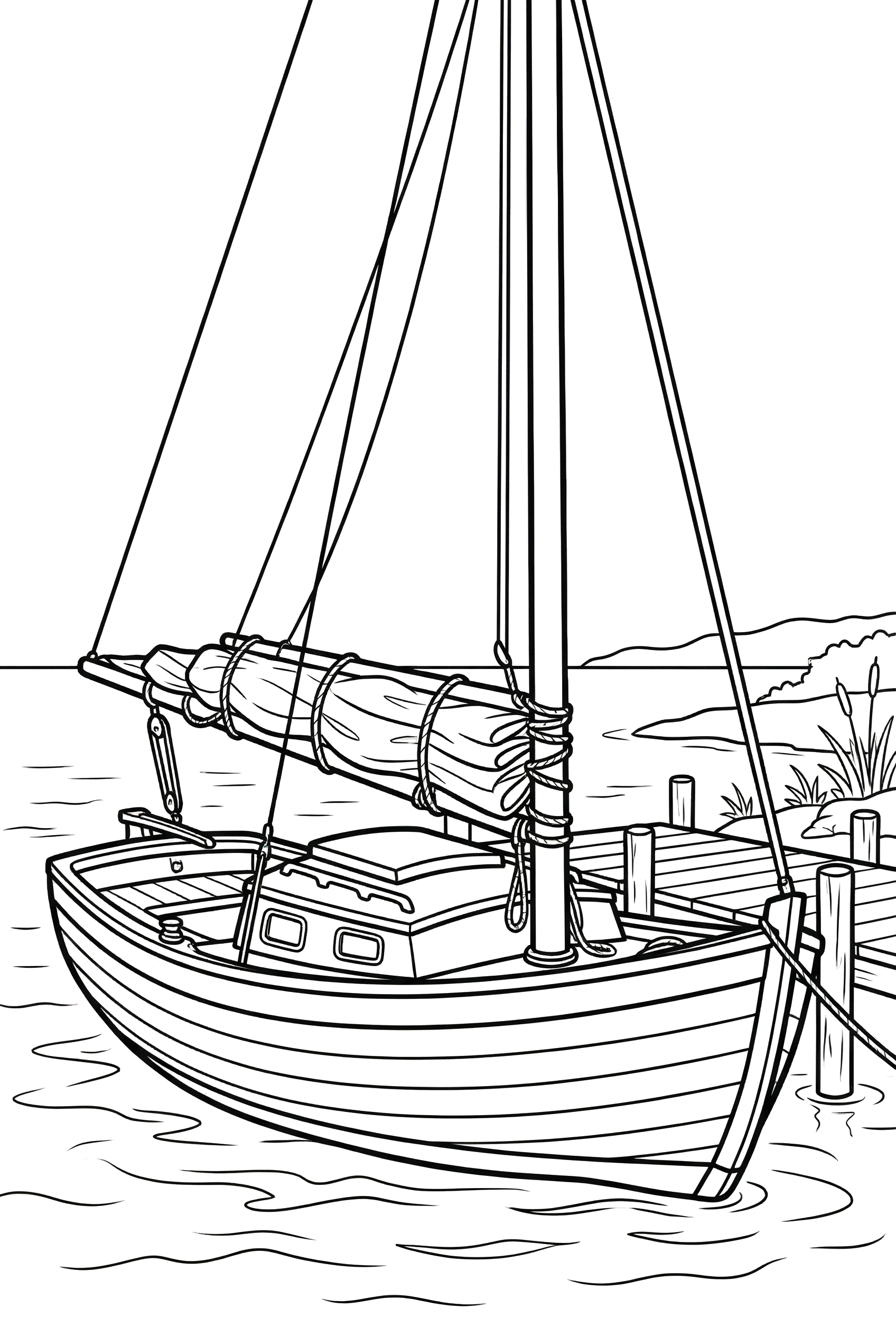 folded sail boom mast coloring pages
