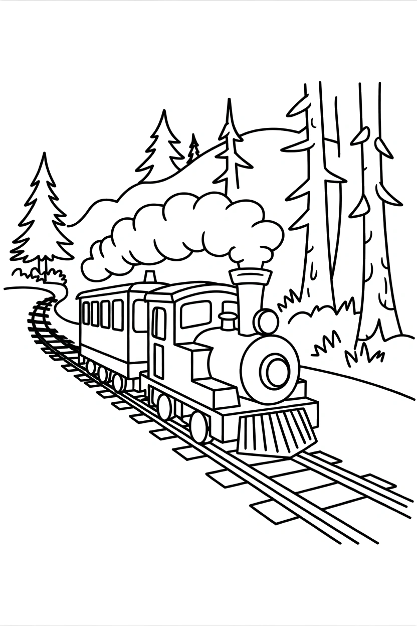 forest curve with tall trunks train coloring pages forest curve with tall trunks train coloring pages