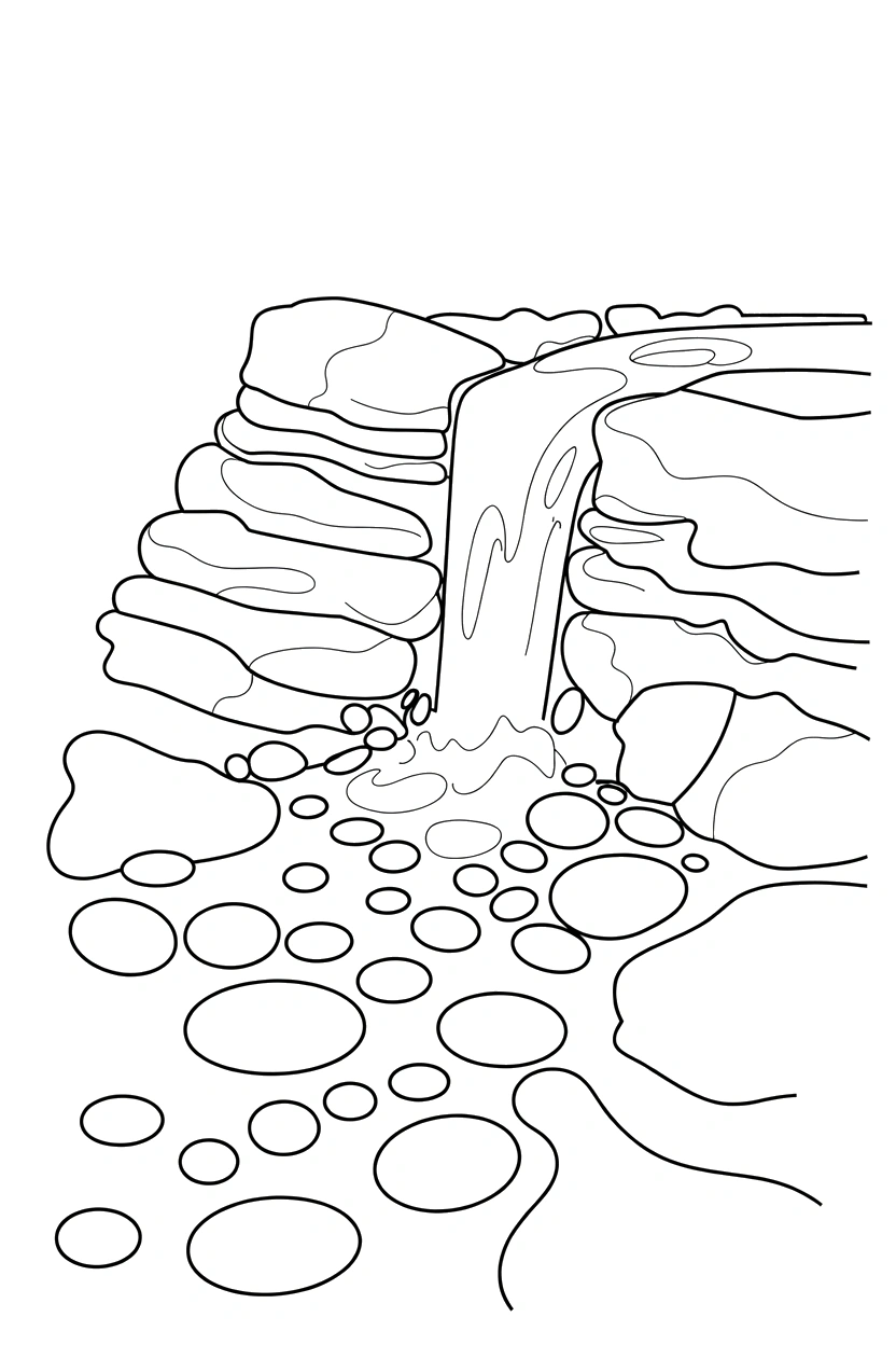 gap in stone with waterfall coloring pages