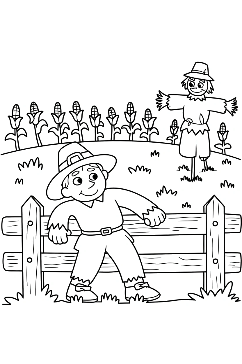 garden fence corn stalks scarecrow coloring pages