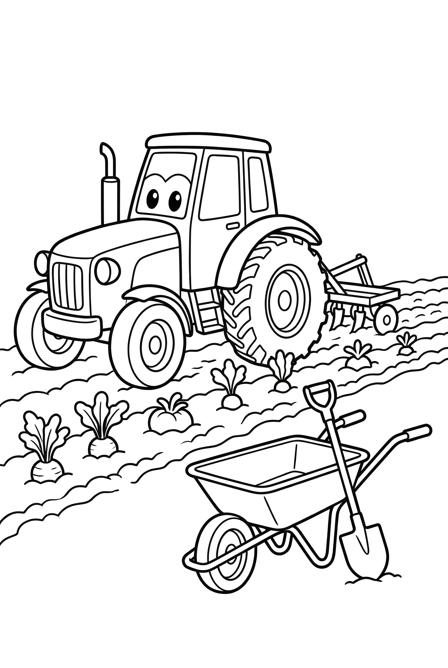 garden plot with wheelbarrow tractor coloring pages
