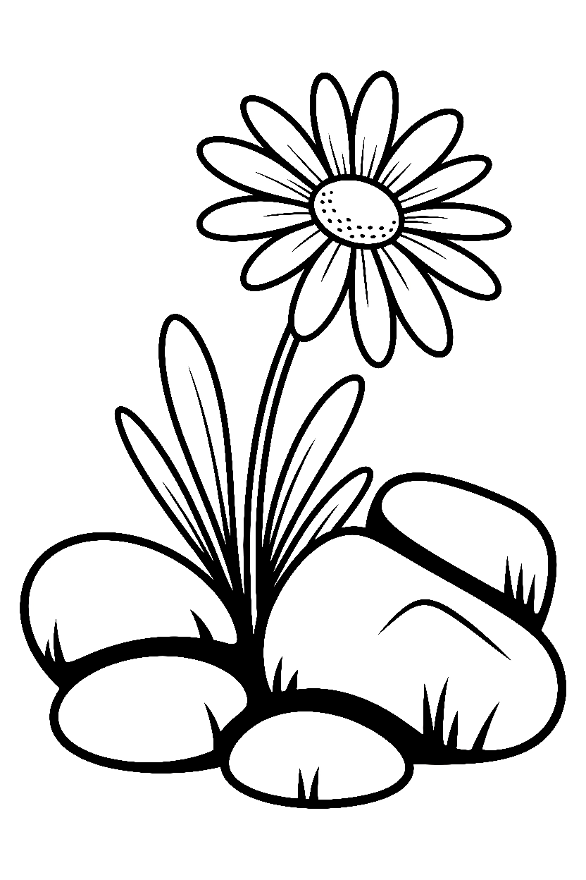 garden scene with stones daisy coloring pages